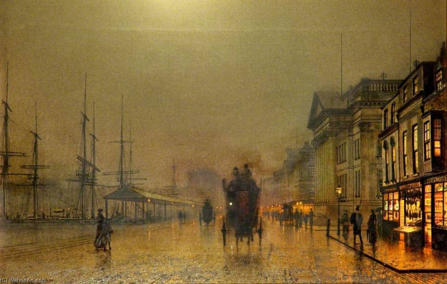 Wikioo.org - The Encyclopedia of Fine Arts - Painting, Artwork by John Atkinson Grimshaw - Liverpool Docks by Night