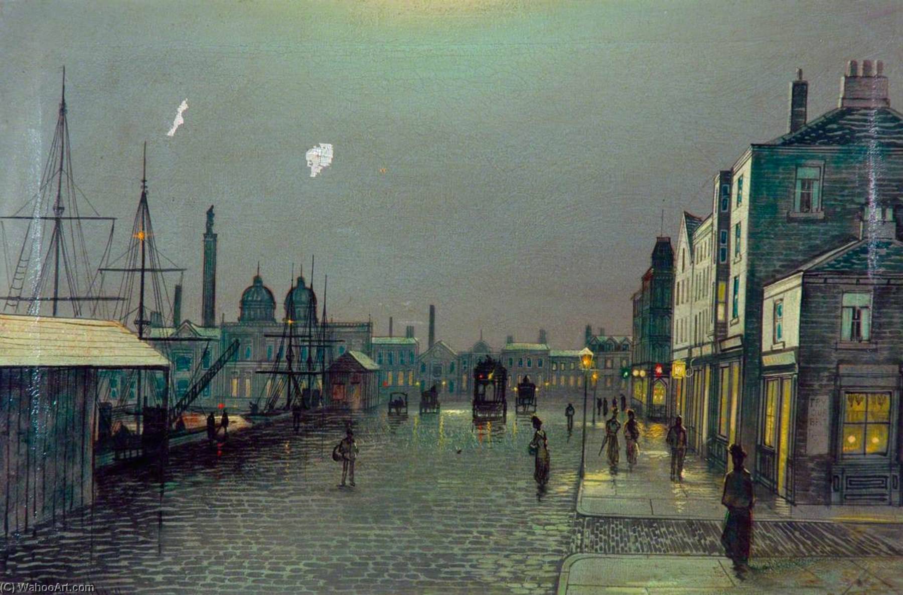 WikiOO.org - Enciclopedia of Fine Arts - Pictura, lucrări de artă John Atkinson Grimshaw - Evening Scene by the Docks, Hull