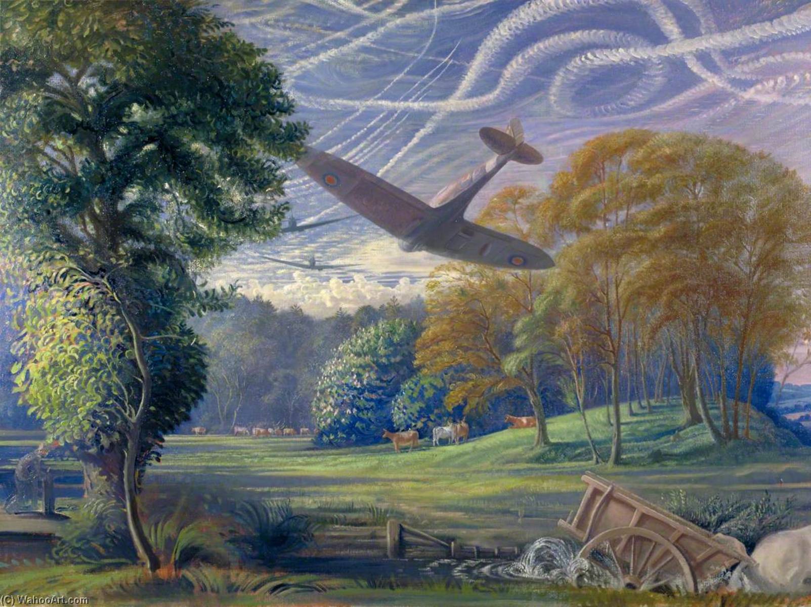 Wikioo.org - The Encyclopedia of Fine Arts - Painting, Artwork by Walter Thomas Monnington - Southern England Spitfires Attacking Flying Bombs