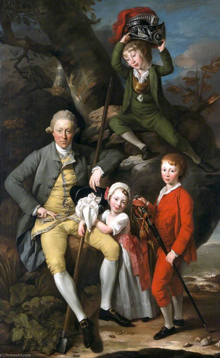 Wikioo.org - The Encyclopedia of Fine Arts - Painting, Artwork by Johann Zoffany - Henry Knight (1738–1772), of Tythegston, with His Three Children