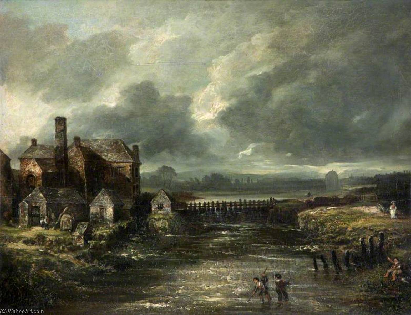 Wikioo.org - The Encyclopedia of Fine Arts - Painting, Artwork by Hugh Frazer - Joy's Paper Mill and River Blackstaff, Belfast