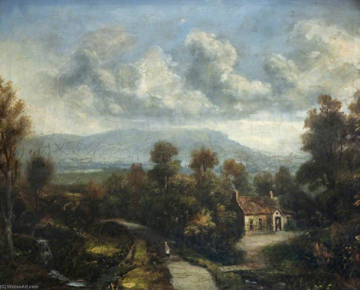 Wikioo.org - The Encyclopedia of Fine Arts - Painting, Artwork by Hugh Frazer - Lagan Scene with Cavehill in Background and Cottage