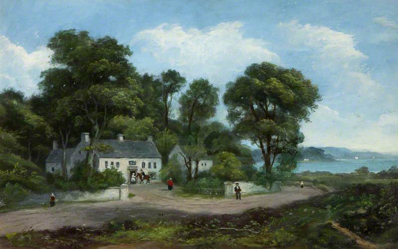 Wikioo.org - The Encyclopedia of Fine Arts - Painting, Artwork by Hugh Frazer - A Roadside Inn View on the Carrickfergus Road