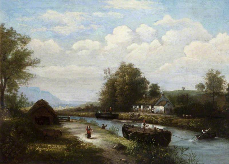Wikioo.org - The Encyclopedia of Fine Arts - Painting, Artwork by Hugh Frazer - Scene on the River Lagan near Belfast