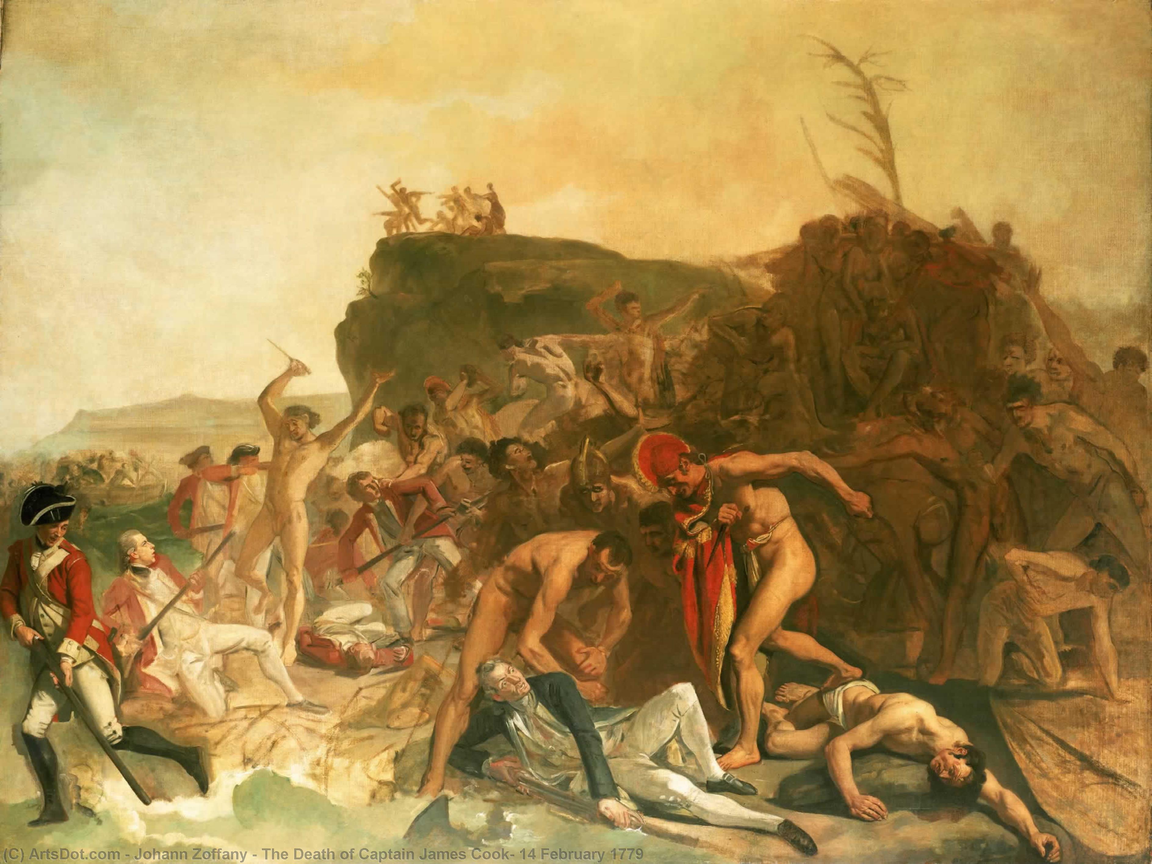Wikioo.org – L'Encyclopédie des Beaux Arts - Peinture, Oeuvre de Johann Zoffany - la mort de Capitaine James Cuire , 14 Février 1779