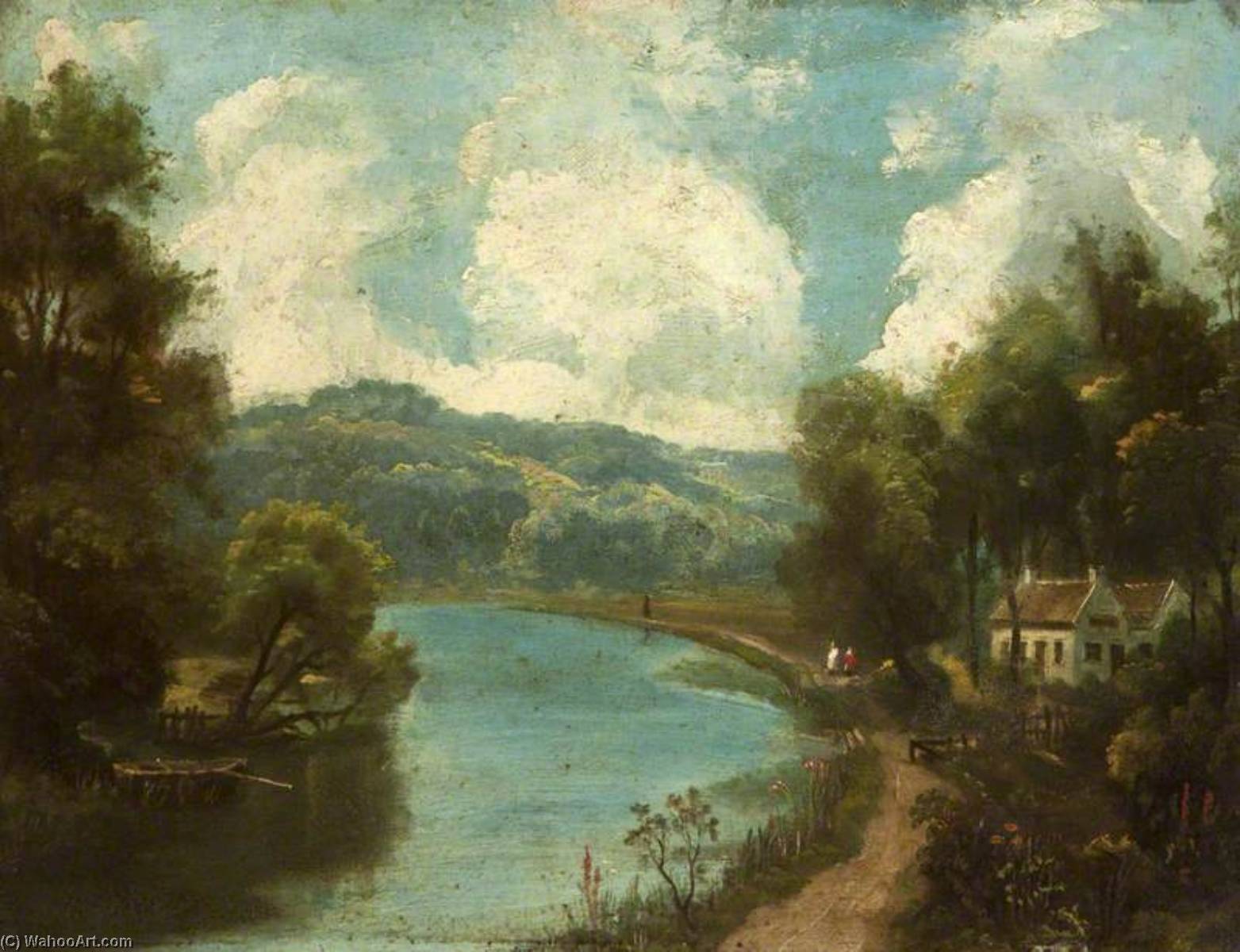 Wikioo.org - The Encyclopedia of Fine Arts - Painting, Artwork by Hugh Frazer - Molly Ward’s Cottage on the River Lagan