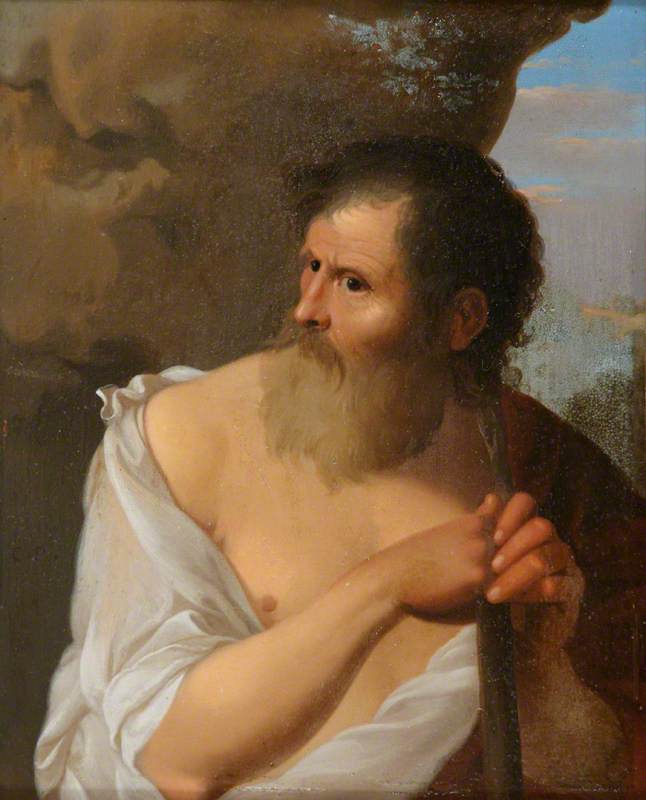 Wikioo.org - The Encyclopedia of Fine Arts - Painting, Artwork by Cornelis Van Poelenburgh - Figure of a Bearded Man (a Philosopher ) Leaning on a Staff