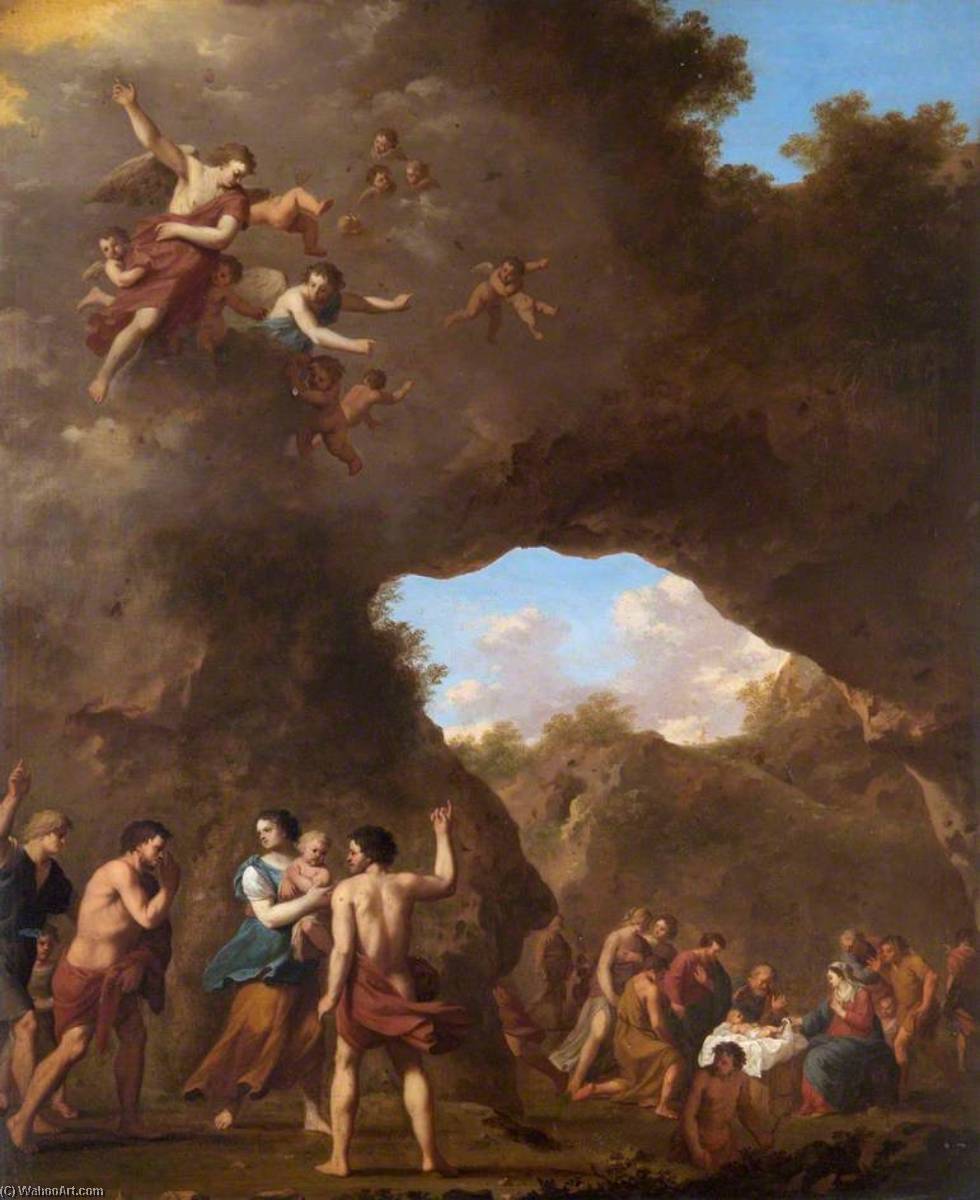 Wikioo.org - The Encyclopedia of Fine Arts - Painting, Artwork by Cornelis Van Poelenburgh - The Angels Guiding the Shepherds to the Nativity