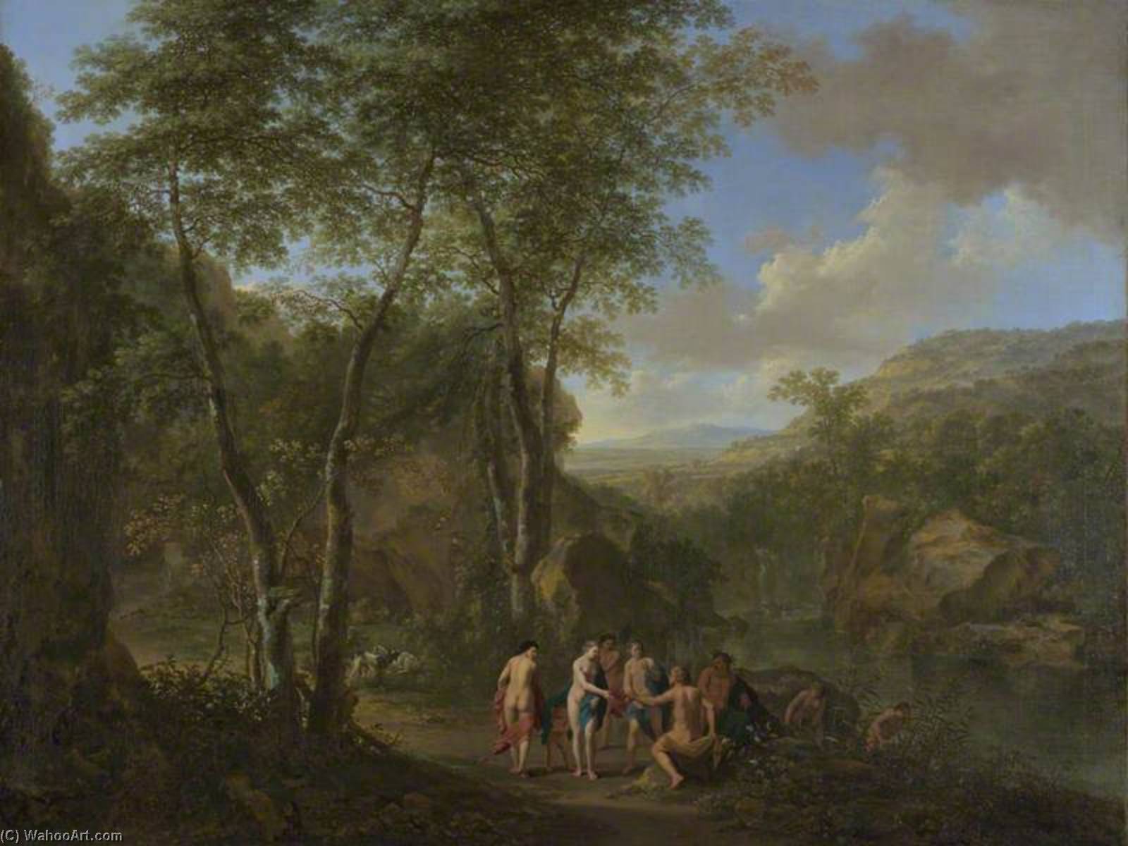 Wikioo.org - The Encyclopedia of Fine Arts - Painting, Artwork by Cornelis Van Poelenburgh - A Landscape with the Judgement of Paris