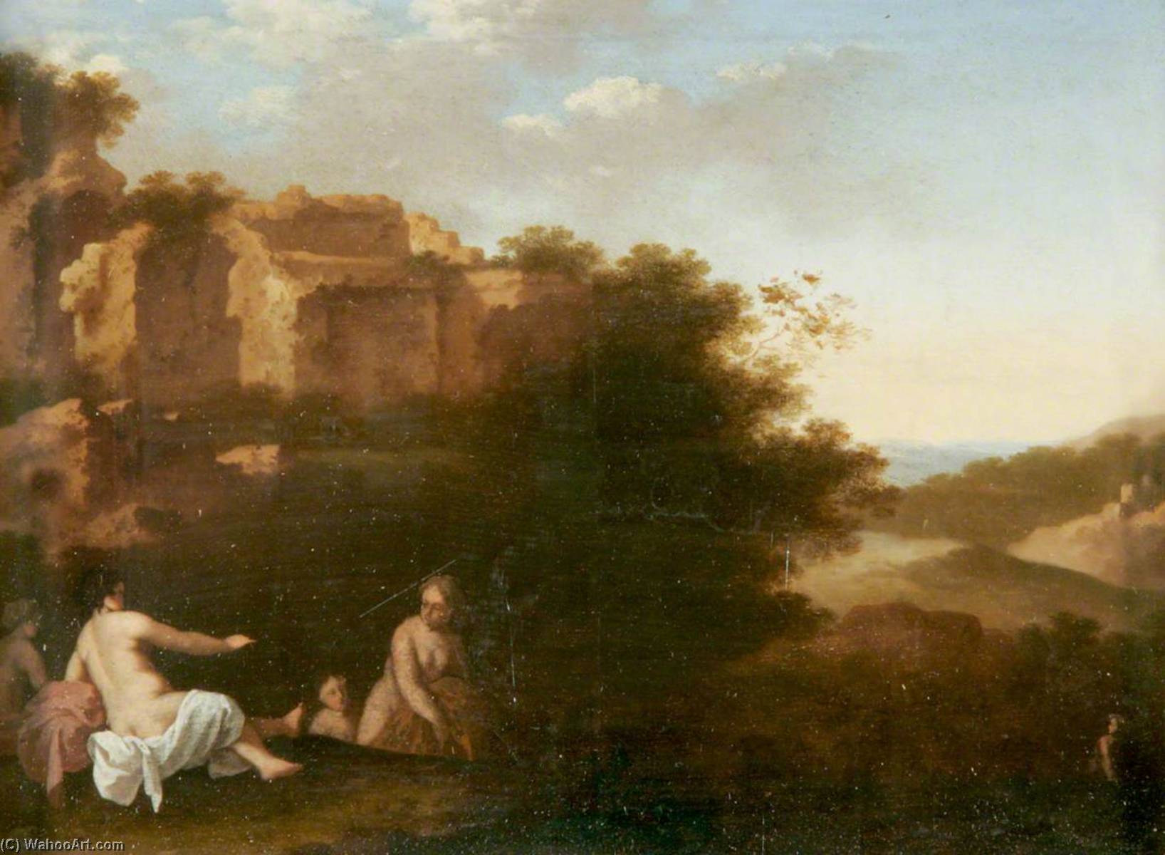 Wikioo.org - The Encyclopedia of Fine Arts - Painting, Artwork by Cornelis Van Poelenburgh - Nymphs Bathing in a Southern Landscape