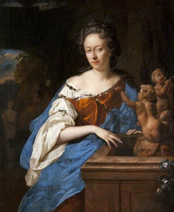 Wikioo.org - The Encyclopedia of Fine Arts - Painting, Artwork by Adriaen Van Der Werff - Portrait of a Lady by a Fountain