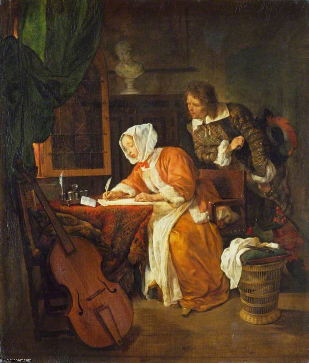 Wikioo.org - The Encyclopedia of Fine Arts - Painting, Artwork by Gabriel Metsu - The Letter Writer Surprised