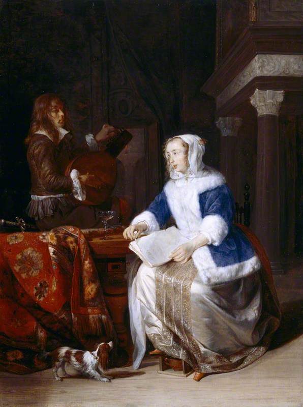 Wikioo.org - The Encyclopedia of Fine Arts - Painting, Artwork by Gabriel Metsu - The Duet ('Le corset bleu')