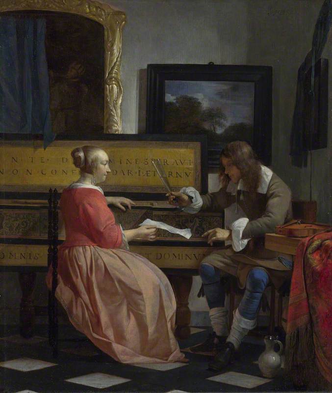 Wikioo.org – L'Enciclopedia delle Belle Arti - Pittura, Opere di Gabriel Metsu - un uomo e un donna seduti da un Verginale