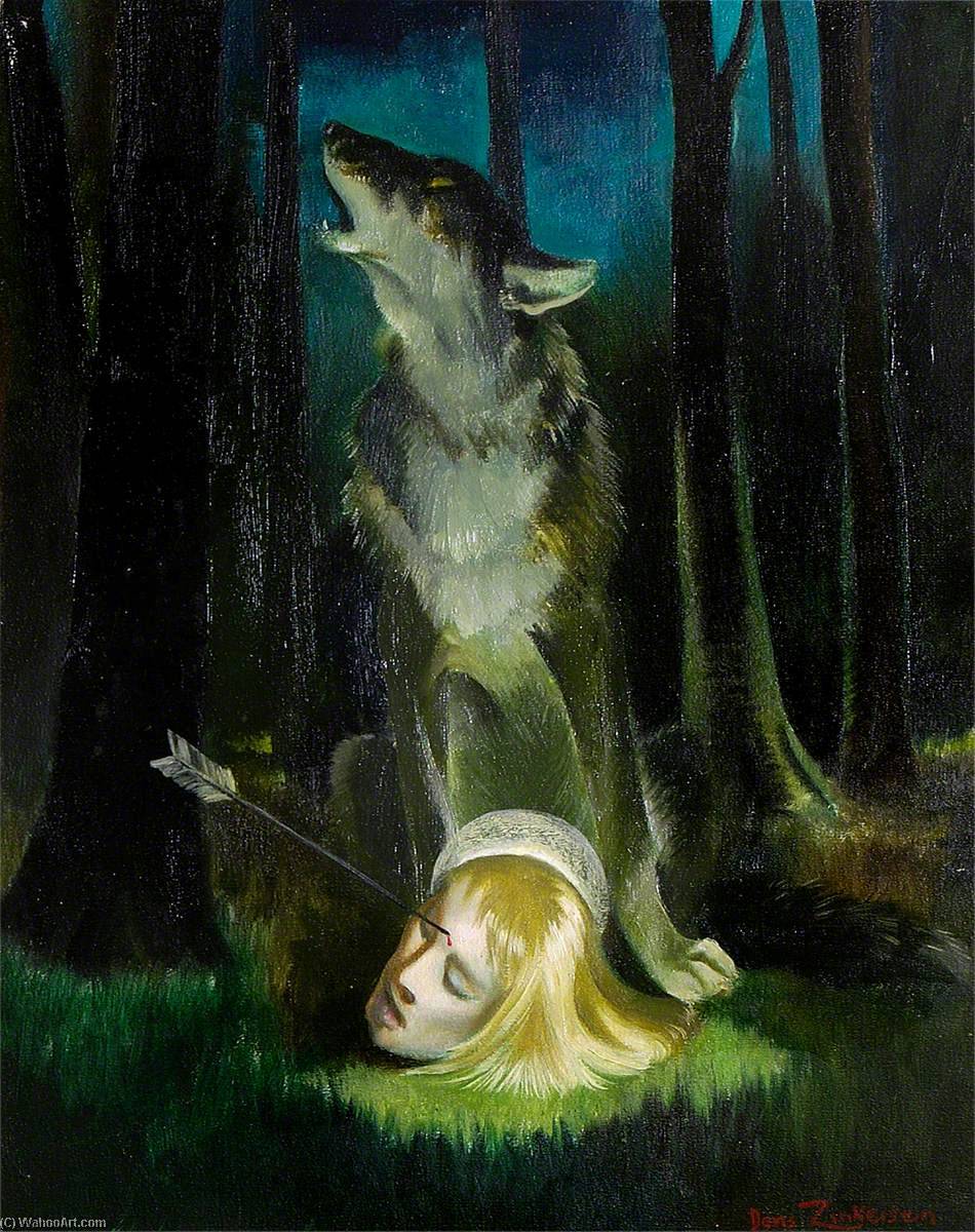WikiOO.org - Enciclopedia of Fine Arts - Pictura, lucrări de artă Doris Clare Zinkeisen - Wolf Guarding the Head of St Edmund