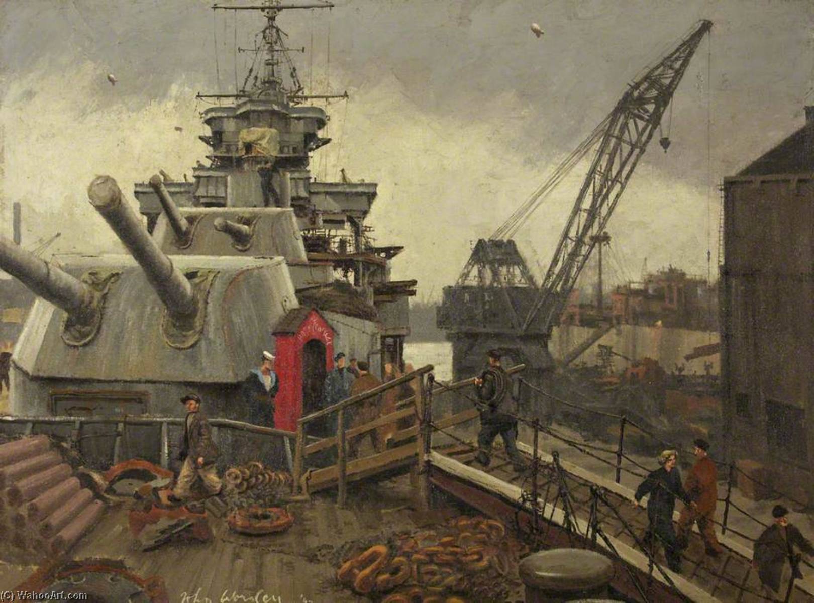 Wikioo.org - The Encyclopedia of Fine Arts - Painting, Artwork by John Worsley - Refitting in Dry Dock, the Forecastle Sentry