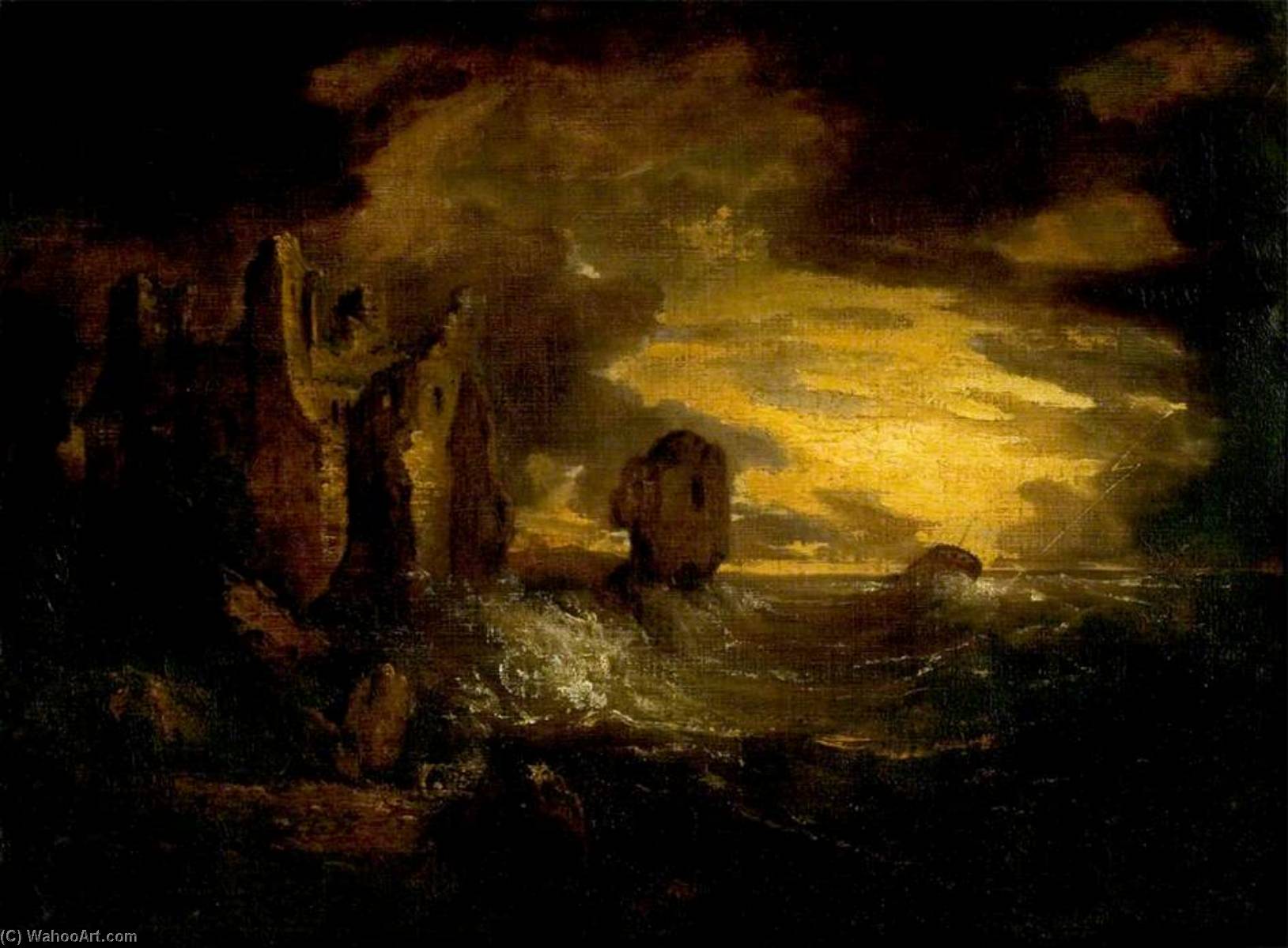 WikiOO.org - دایره المعارف هنرهای زیبا - نقاشی، آثار هنری George Howland Beaumont - Peele Castle in a Storm, Cumbria