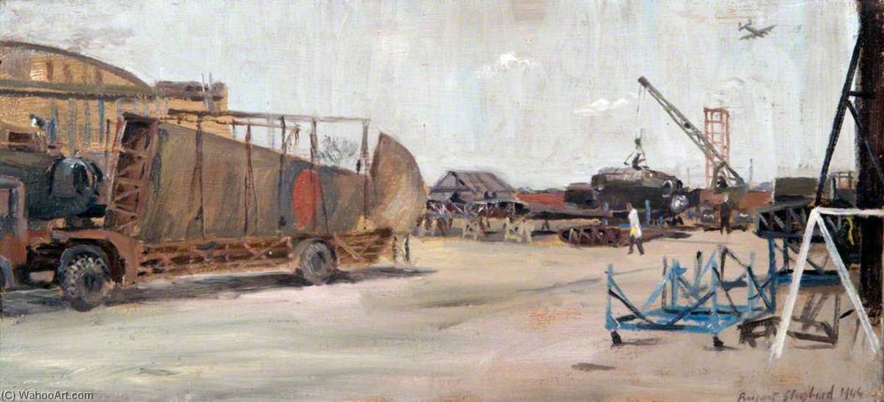 Wikioo.org - The Encyclopedia of Fine Arts - Painting, Artwork by Rupert Shephard - Dismantling Aircraft at a Maintenance Unit