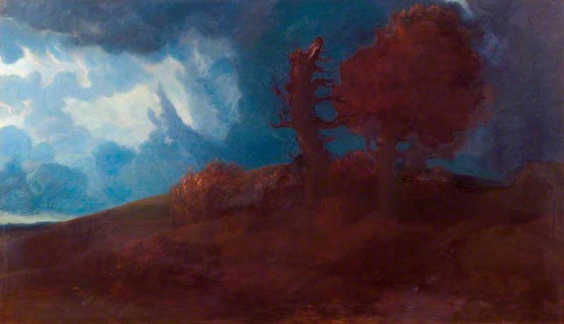 WikiOO.org - Encyclopedia of Fine Arts - Schilderen, Artwork Alphonse Legros - Landscape with a Road over a Hill