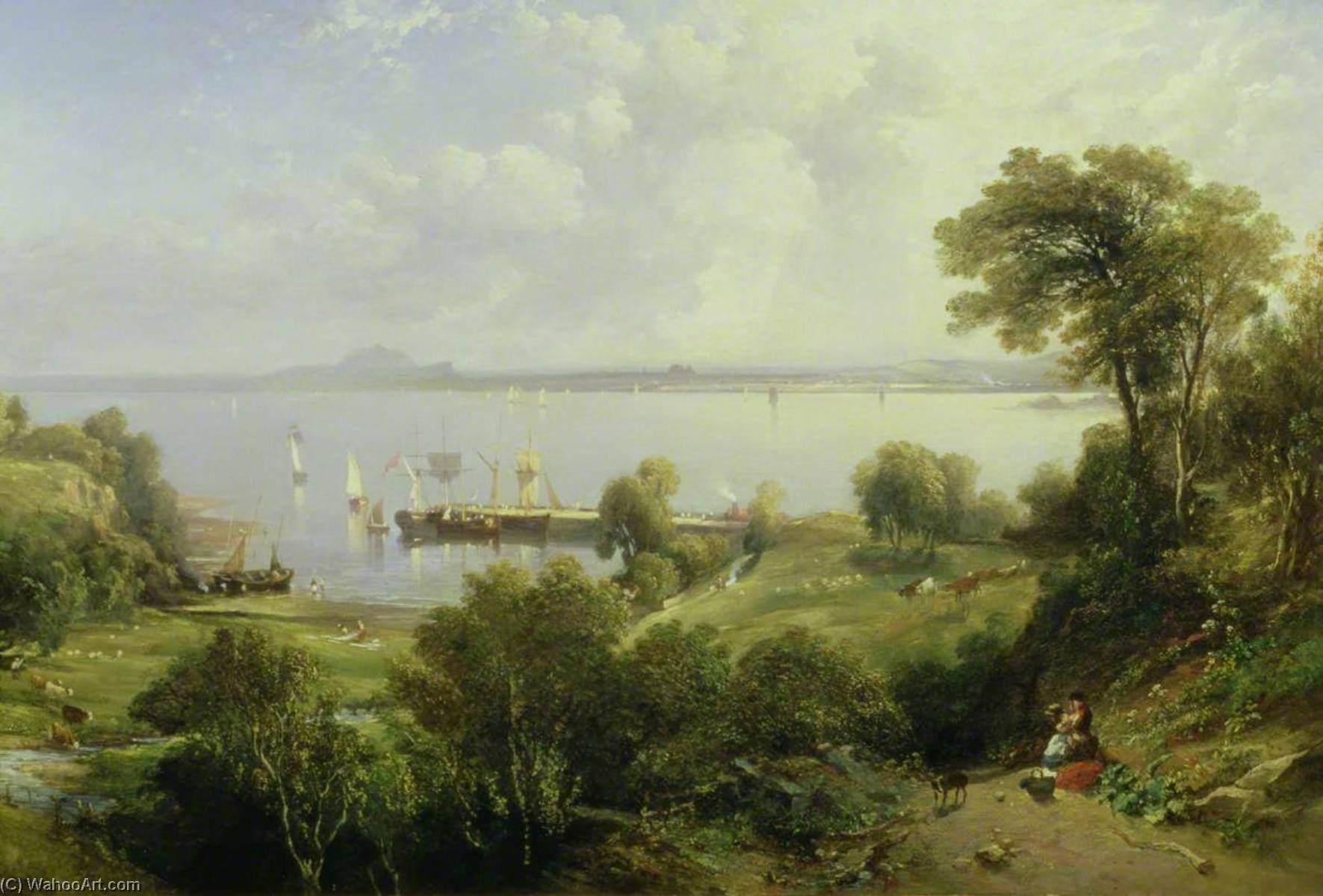 Wikioo.org - The Encyclopedia of Fine Arts - Painting, Artwork by Edmund Thornton Crawford - Aberdour Harbour, Edinburgh in the Distance