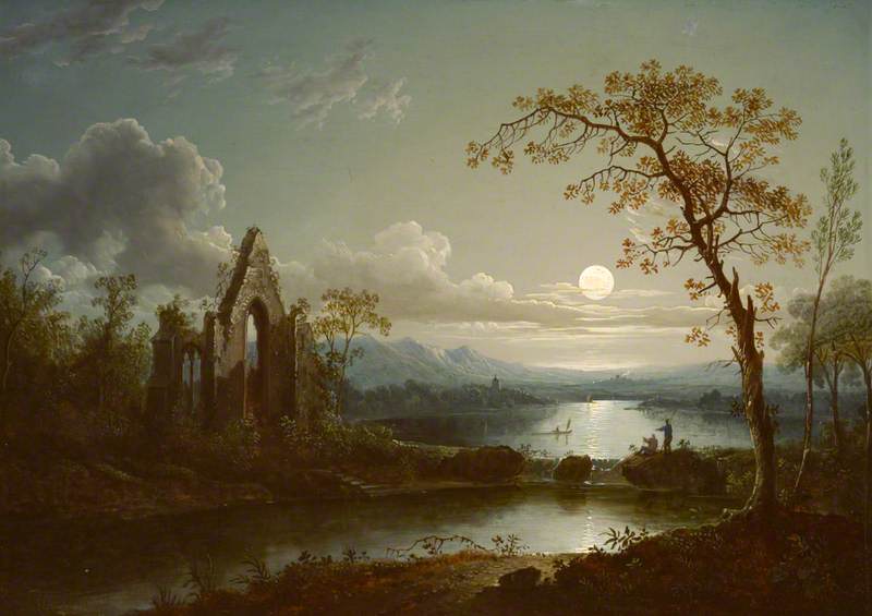 Wikioo.org - The Encyclopedia of Fine Arts - Painting, Artwork by Sebastian Pether - Moonlit Landscape with a Gothic Ruin