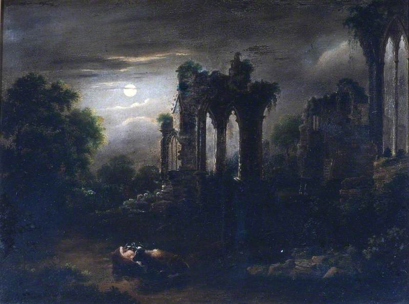Wikioo.org - The Encyclopedia of Fine Arts - Painting, Artwork by Sebastian Pether - Ruined Church by Moonlight