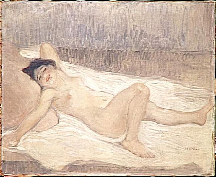Wikioo.org - The Encyclopedia of Fine Arts - Painting, Artwork by Theophile Alexandre Steinlen - Grand nu féminin sur un lit