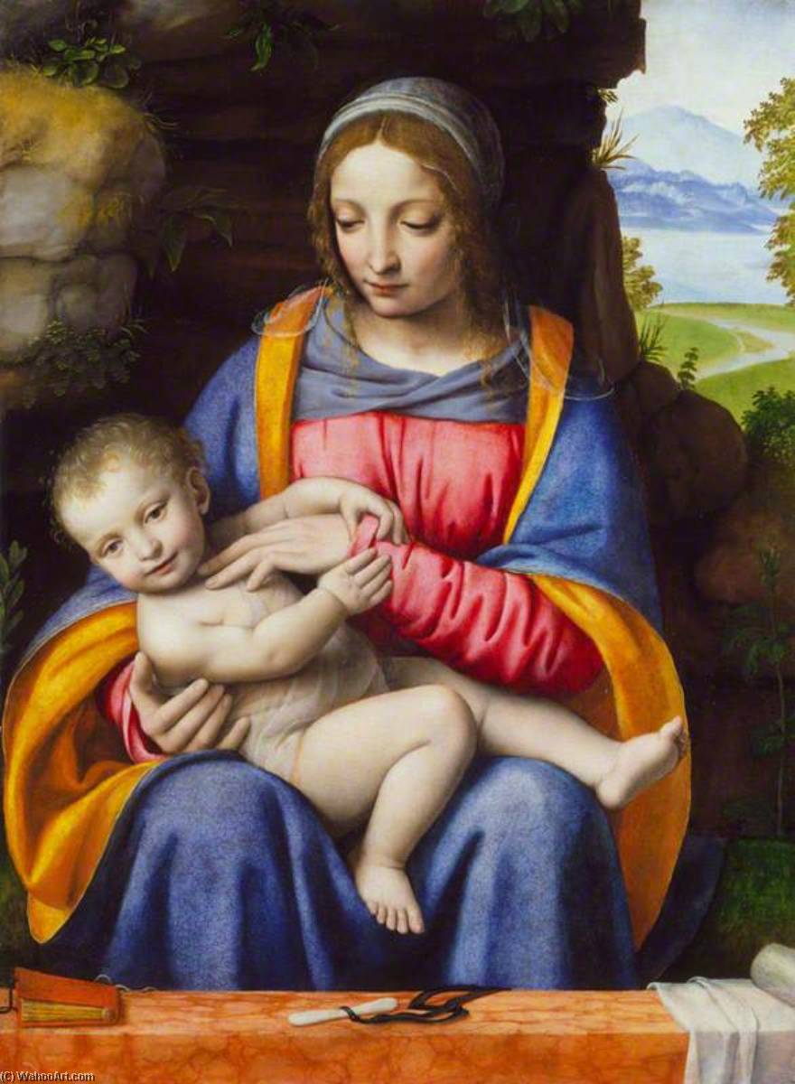 Wikioo.org - The Encyclopedia of Fine Arts - Painting, Artwork by Bernardino Luini - The Virgin and Child in a Landscape