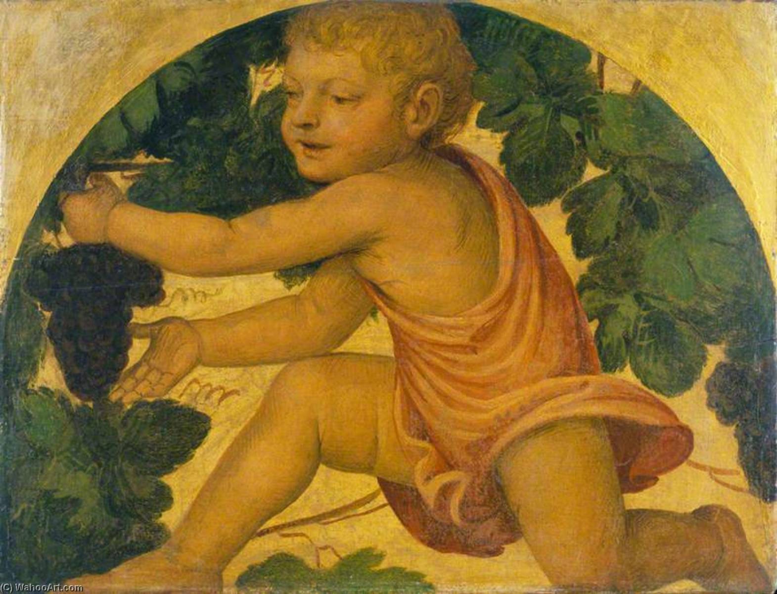 Wikioo.org - The Encyclopedia of Fine Arts - Painting, Artwork by Bernardino Luini - Putto Picking Grapes