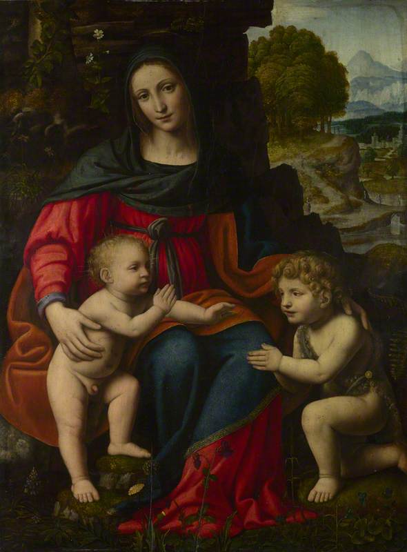 Wikioo.org - The Encyclopedia of Fine Arts - Painting, Artwork by Bernardino Luini - The Virgin and Child with Saint John