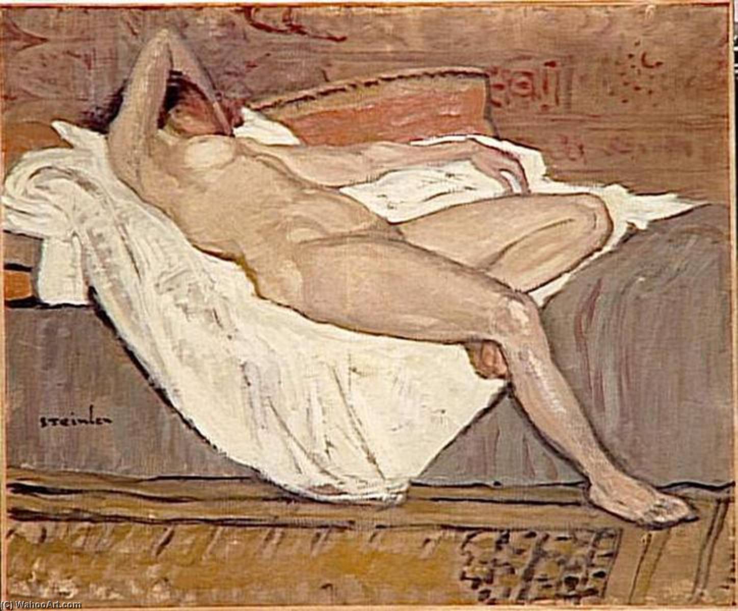 Wikioo.org - The Encyclopedia of Fine Arts - Painting, Artwork by Theophile Alexandre Steinlen - Petit nu sur un lit