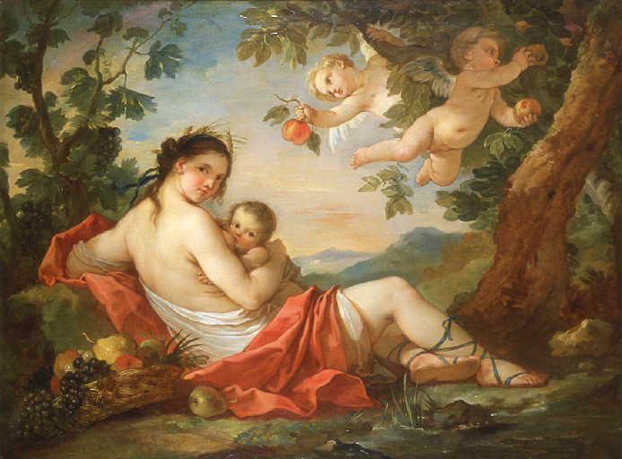 Wikioo.org - The Encyclopedia of Fine Arts - Painting, Artwork by Charles Joseph Natoire - La Terre, ou Cérès nourrissant Triptolème