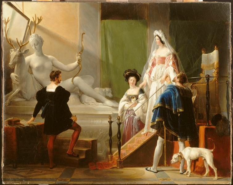 Wikioo.org - The Encyclopedia of Fine Arts - Painting, Artwork by Alexandre Évariste Fragonard - Diane de Poitiers dans l'atelier de Jean Goujon
