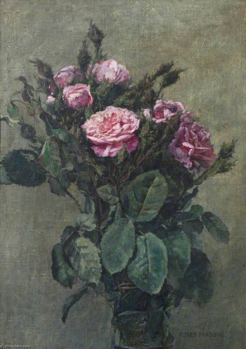 Wikioo.org - The Encyclopedia of Fine Arts - Painting, Artwork by Alfred William Parsons - A Bunch of London Market Garden Moss Roses