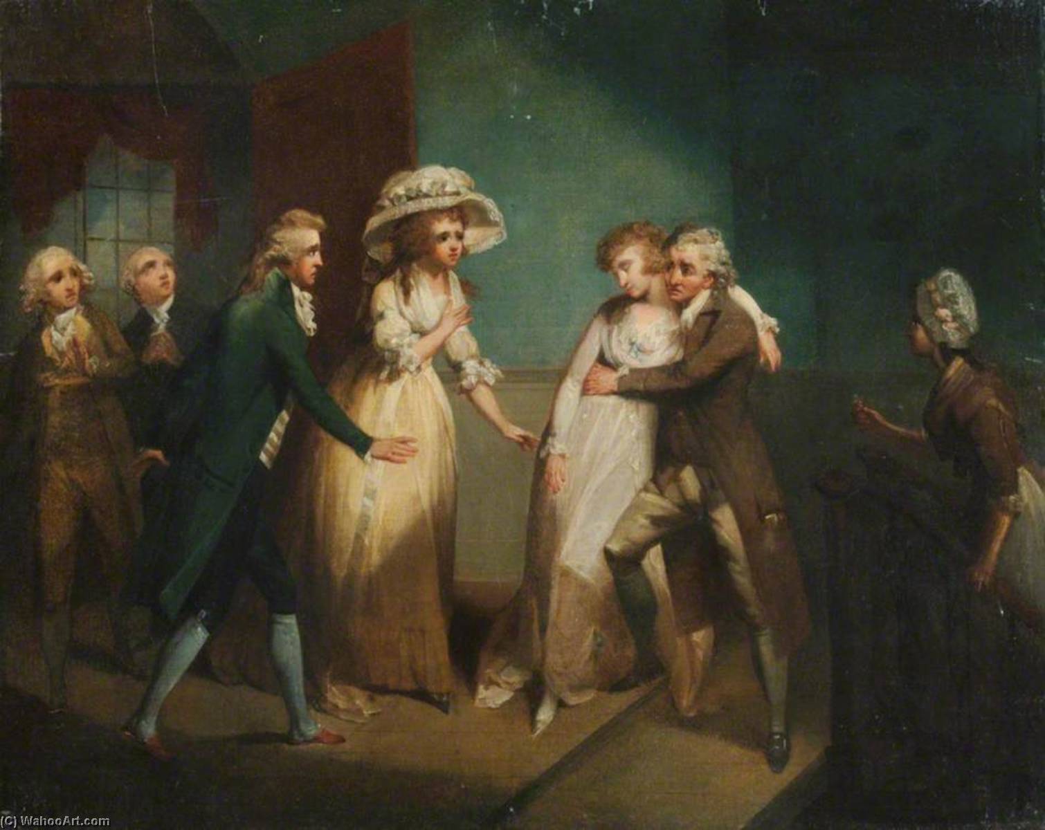 Wikioo.org - The Encyclopedia of Fine Arts - Painting, Artwork by Henry Singleton - 'Camilla Fainting in the Arms of Her Father' (an illustration of a scene from Fanny Burney's 'Camilla, or a Picture of Youth', published in 1796)