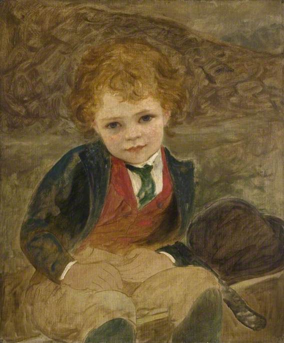 Wikioo.org - The Encyclopedia of Fine Arts - Painting, Artwork by Louisa Starr Canziani - Study of a Boy Sitting in a Wheelbarrow