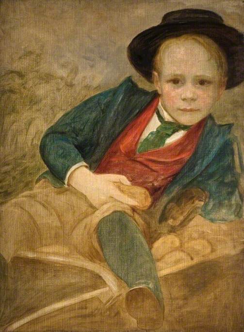 Wikioo.org - The Encyclopedia of Fine Arts - Painting, Artwork by Louisa Starr Canziani - Study of a Boy Sitting on a Wheelbarrow