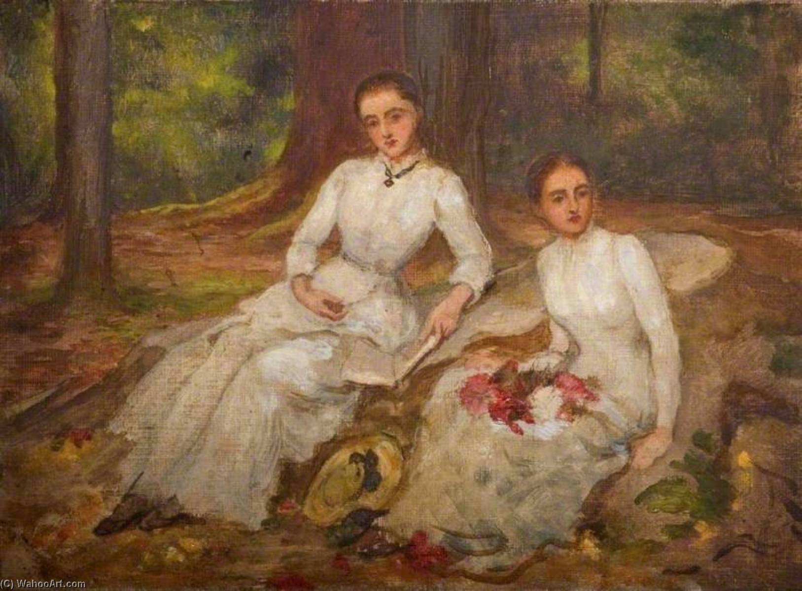 Wikioo.org - The Encyclopedia of Fine Arts - Painting, Artwork by Louisa Starr Canziani - Two Women in White Seated in a Wooded Glade
