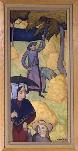 Wikioo.org – L'Encyclopédie des Beaux Arts - Peinture, Oeuvre de Emile Bernard - Le gaulage des pommes