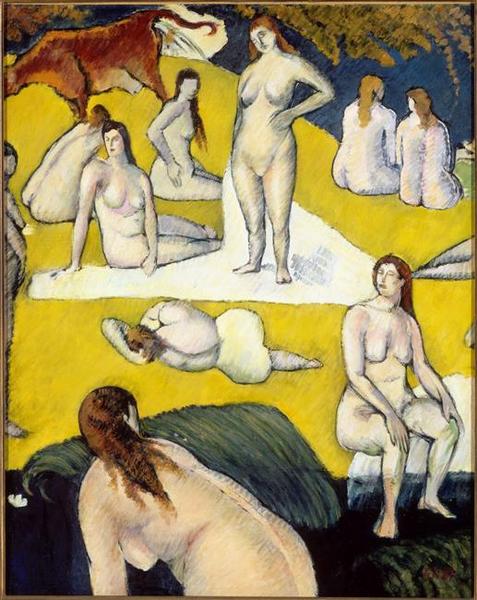 Wikioo.org - The Encyclopedia of Fine Arts - Painting, Artwork by Emile Bernard - LES BAIGNEUSES A LA VACHE ROUGE
