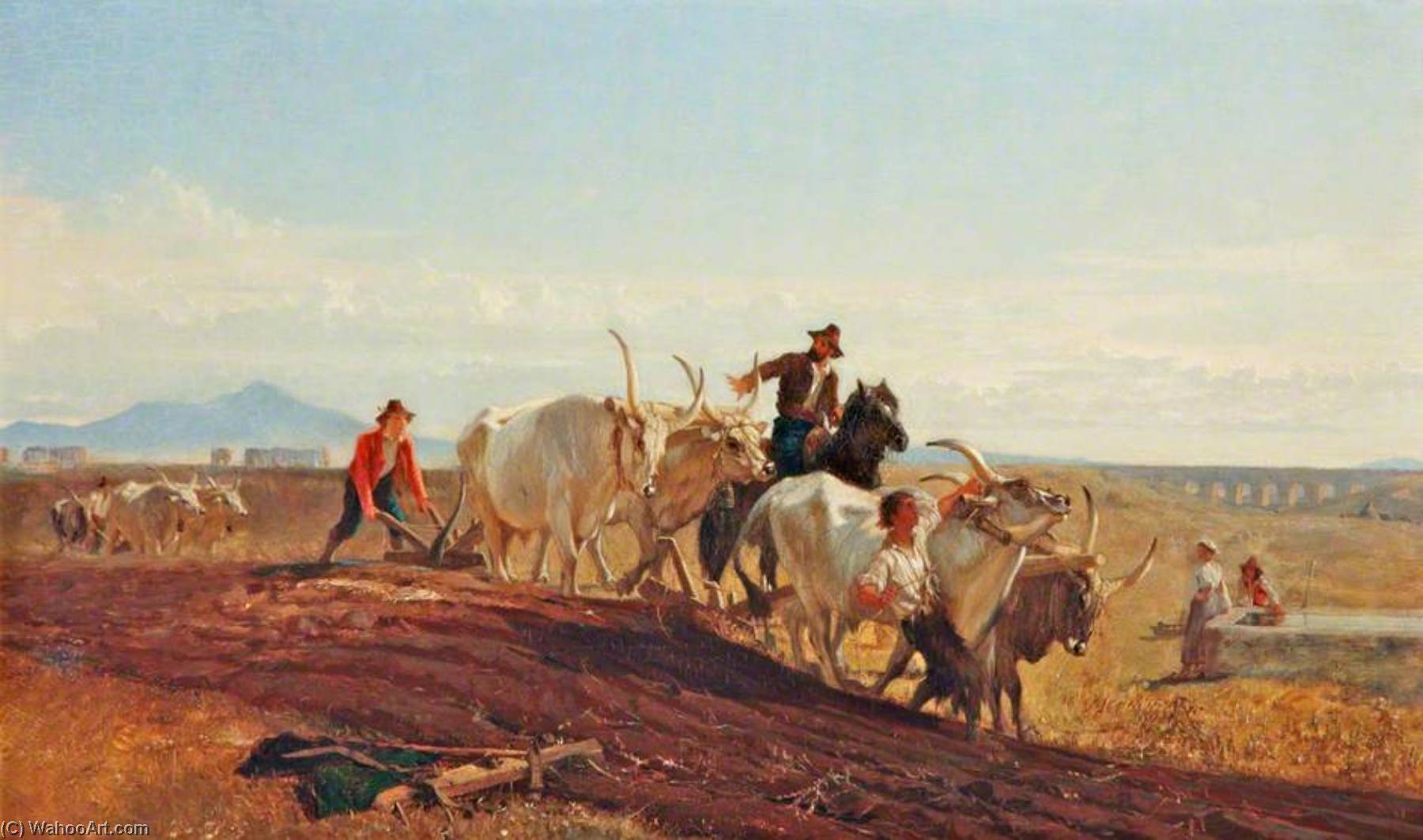 Wikioo.org - The Encyclopedia of Fine Arts - Painting, Artwork by George Heming Mason - Ploughing in the Campagna