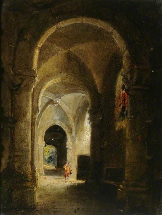 Wikioo.org - The Encyclopedia of Fine Arts - Painting, Artwork by François Marius Granet - Interior of a Cloister with Figures