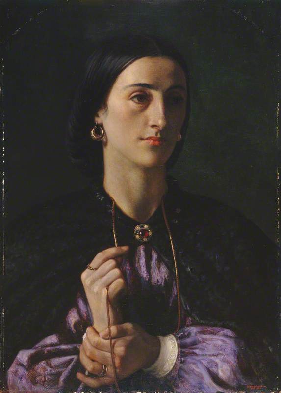 Wikioo.org - The Encyclopedia of Fine Arts - Painting, Artwork by Robert Braithwaite Martineau - A Lady with a Gold Chain and Earrings