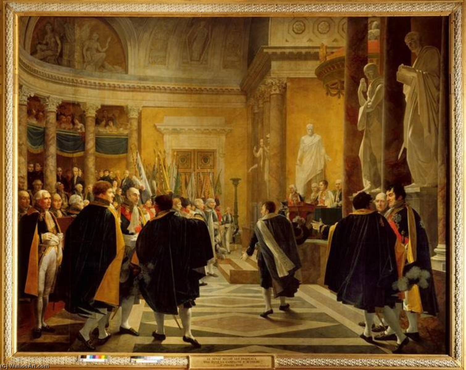 Wikioo.org - The Encyclopedia of Fine Arts - Painting, Artwork by Jean Baptiste Baron Regnault - Le sénat français reçoit les drapeaux pris dans la campagne d'Autriche, 1er janvier 1806