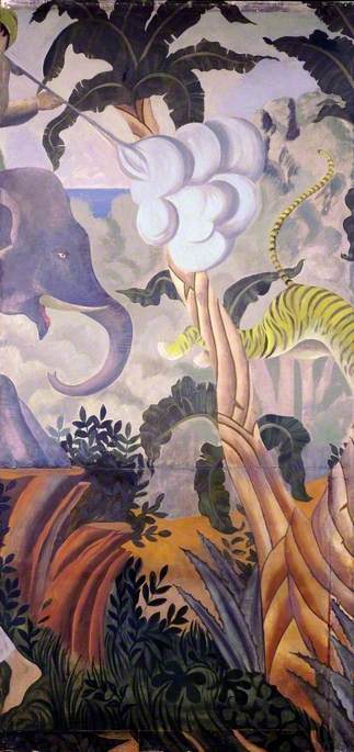 Wikioo.org - The Encyclopedia of Fine Arts - Painting, Artwork by Mary Adshead - A Tropical Fantasy Charles Reilly's Dining Room Mural (panel 2 of 6)