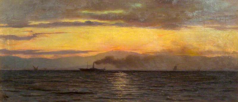 Wikioo.org - The Encyclopedia of Fine Arts - Painting, Artwork by Francois Bocion - A Steamer on Lake Geneva Evening Effect