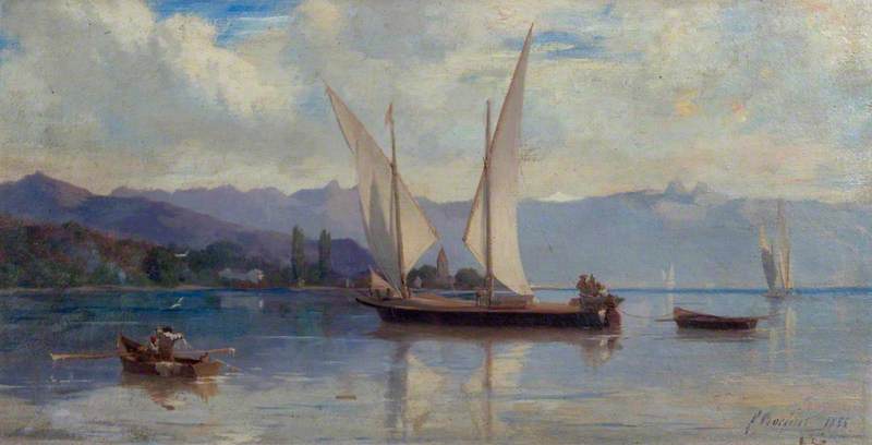 Wikioo.org – L'Encyclopédie des Beaux Arts - Peinture, Oeuvre de Francois Bocion - Lac Léman avec  naviguer à voile  embarcations