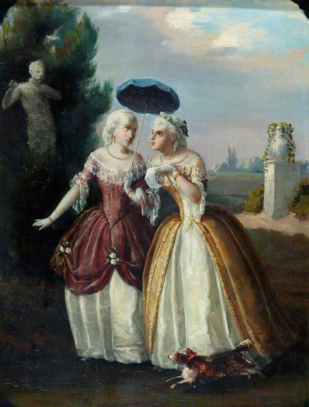 Wikioo.org - The Encyclopedia of Fine Arts - Painting, Artwork by Francois Bocion - Ladies in Conversation An Eighteenth Century Costume Piece
