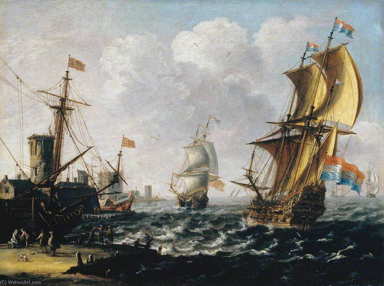 Wikioo.org - สารานุกรมวิจิตรศิลป์ - จิตรกรรม Lorenzo A Castro - Dutch Levanters in a Rough Sea