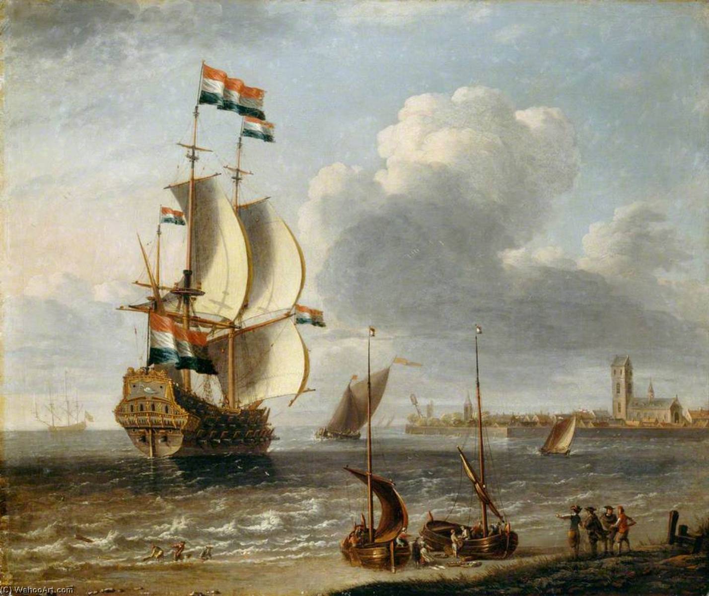 Wikioo.org - Bách khoa toàn thư về mỹ thuật - Vẽ tranh, Tác phẩm nghệ thuật Lorenzo A Castro - A Dutch East Indiaman off Hoorn